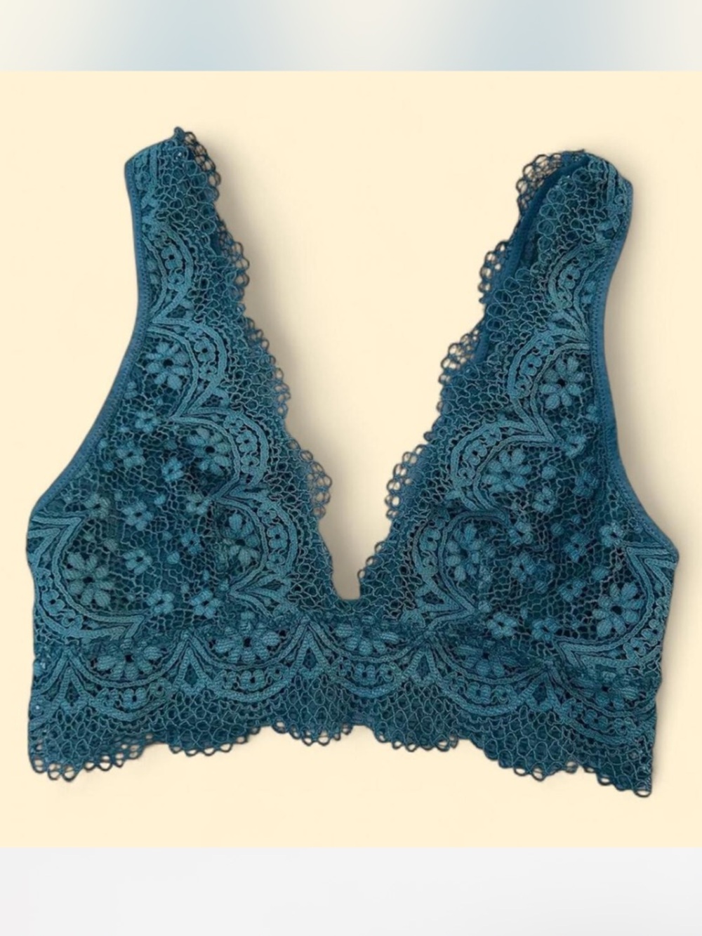 SOLD Victoria’s Secret Blue Floral Lace Bra, Wireless Bralette, Boho